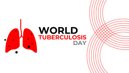 Tuberculosis disease concept. Vector flat healthcare illustration. World day horizontal banner template. Red infected lung background. Design element for health care, pulmonology, poster, card.