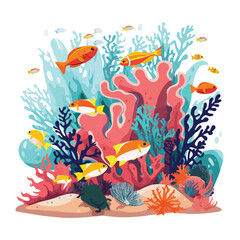 A colorful coral reef teeming with fish and other 
