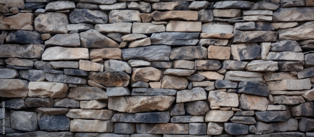 Aufkleber a detailed closeup of a stone wall constructed from various types of rocks, showcasing a beautiful c