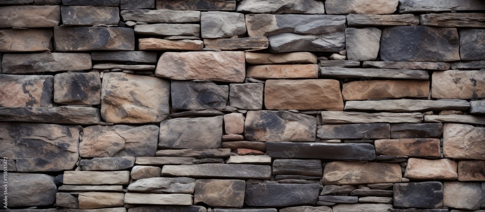 Aufkleber a detailed closeup of a brown stone wall featuring a multitude of rectangular bricks. the intricate 