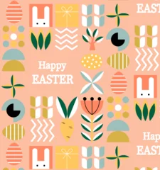 Fotobehang Easter cute fun geometric pattern with Easter eggs. Vector illustration. © Oxana