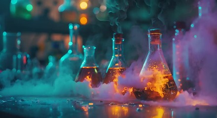 Glowing chemical experiment gone wrong in a lab
