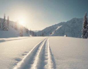 Snowy Mountain Landscape with Ski Tracks
