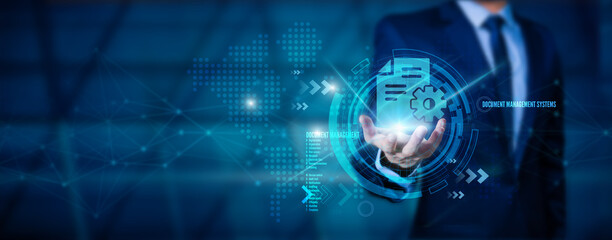 Businessman check electronic documents on digital documents and checklist approve, online evaluation of business on virtual interface, Communication technology concept.