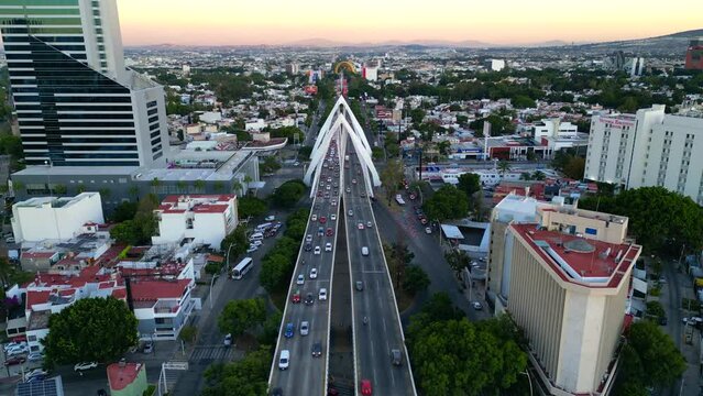 Drone Footage Capturing Traffic on Matute Remus Bridge in Guadalajara
