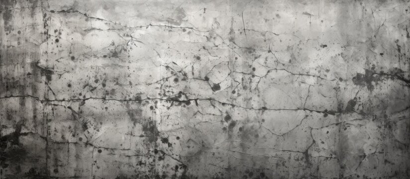 A monochrome photo of a concrete wall featuring a stark contrast between the rough texture of the concrete and the peaceful simplicity of the natural landscape in the background