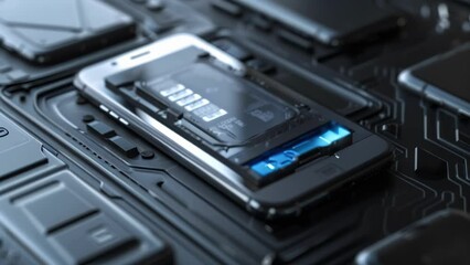 A closeup of a compact sleek smartphone featuring a graphene battery providing increased battery life and minimizing unnecessary energy consumption.