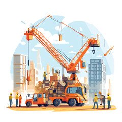 Obraz na płótnie Canvas A flat vector illustration of a busy construction 