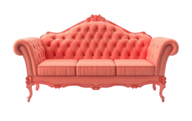 Sofa in Coral Shade isolated on transparent Background
