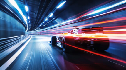 High-speed tunnel. Cars move quickly through an underground tunnel. Long exposure concept, bright...