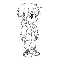 Japanese cartoon character illustration. manga style. no color, just lines.