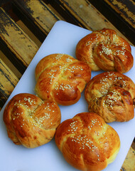 Homemade bread that is freshly baked and looks absolutely delicious.	