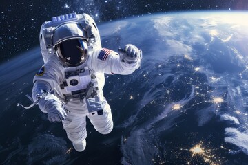 An image with an astronaut floating in space. - obrazy, fototapety, plakaty