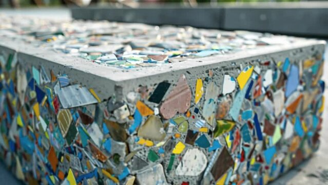 A closeup of a concrete block made from recycled plastic waste showcasing how innovative technologies are repurposing materials that would otherwise contribute to environmental
