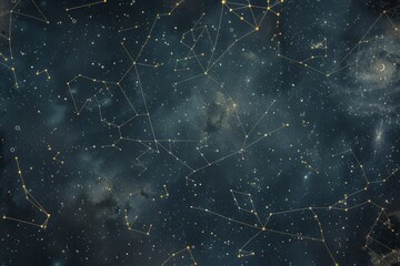 Fototapeta premium Image of a star chart with constellations. Designed for educational purposes and aesthetic entertainment for astronomy enthusiasts.
