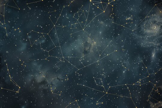 Image of a star chart with constellations. Designed for educational purposes and aesthetic entertainment for astronomy enthusiasts.