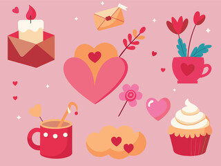 Sweet Celebration Card Set with Cupcakes, Cakes, and Hearts in Pink and Chocolate Theme