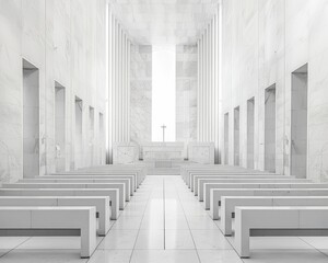 Stark beauty of a minimalist cathedral sanctuary with clean lines of marble architecture inviting contemplation