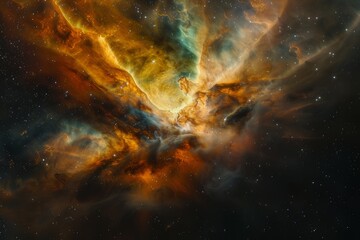 Picture of a nebula in space It features bright colors and swirling cosmic dust. - obrazy, fototapety, plakaty