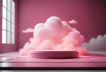 premium podium product poster minimal pink white cloud splay neon 3d flying levitating
