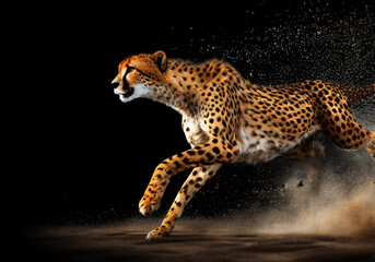 realistic illustration of a running cheetah isolated on black background
