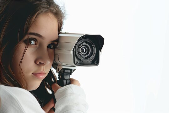 Guardian Girl: Holding a Security Camera with Confidence