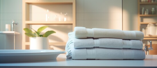 Blurred bathroom interior with soft towels.