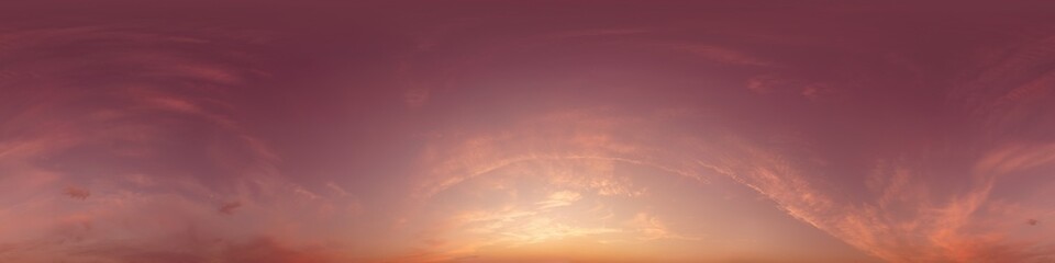 Dark magenta sunset sky panorama with pink Cirrus clouds. Seamless hdr 360 panorama in spherical...