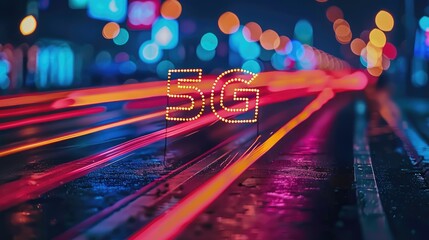 Text 5G, fifth generation of cellular technology, faster data speeds, lower latency, enhanced connectivity, and supports massive IoT deployments, revolutionizing communication