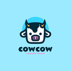 Vector Logo Illustration Cow Simple Mascot Style.