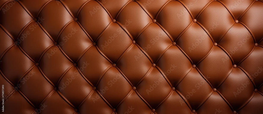 Poster a macro photography shot showcasing the intricate pattern and texture of a brown leather couch with 