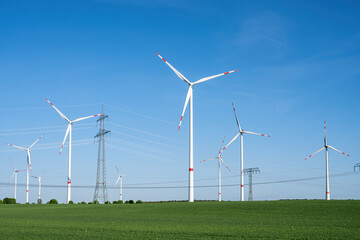 Wind turbines and power lines seen in Germany