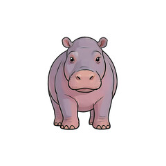Hippo Hand Drawn Cartoon Style Illustration