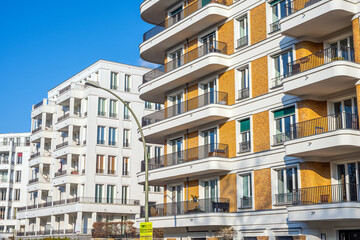 Modern apartment buildings seen in the Prenzlauer Berg district in Berlin, Germany