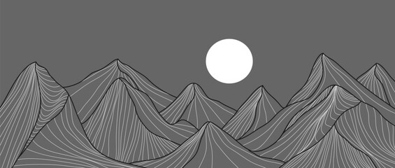 Hand drawn Mountain line arts illustration. Abstract mountain contemporary aesthetic backgrounds landscapes. use for print art, poster, cover, banner