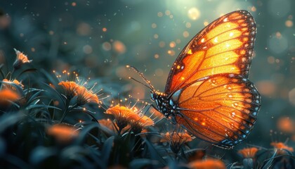 Butterflies Shining in the flower garden with copy space area for text , cinematic color butterfly wallpaper