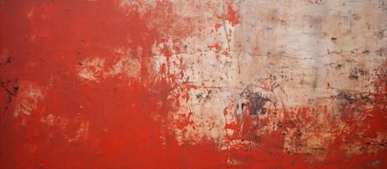 A closeup photo capturing the artistic beauty of a red and white wall with peeling paint,...