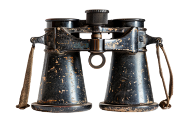 Vintage Black Binoculars isolated on transparent Background