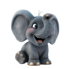 angled view of a 3d cartoon illustration of cute Elephant smiling excitedly isolated on a white background 