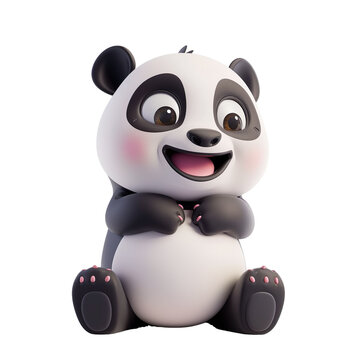 angled view of a 3d cartoon illustration of cute Panda smiling excitedly isolated on a white background 