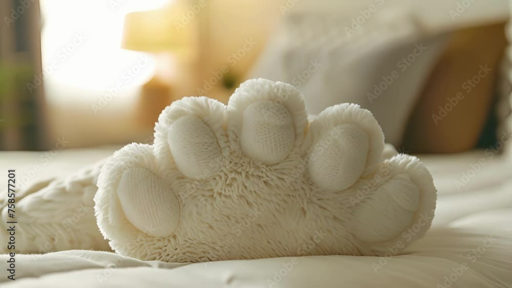 Poster a side view of a foot warmer in the shape of a e animal paw adding a playful touch to your lounging 