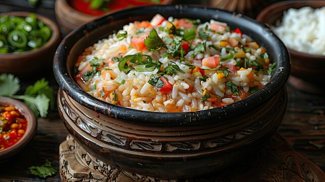 Indian Pakhala Bhata: Fermented rice soaked in water, a traditional dish from Odisha, often served with fried or mashed vegetables 