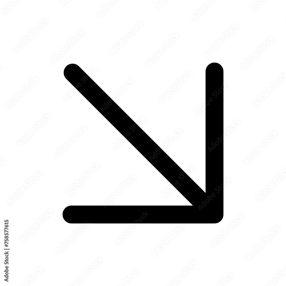 Poster bottom right arrow icon in outline style. simple direction symbol vector illustration — pixel-perfec