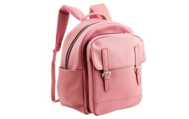 Pink Leather Backpack isolated on transparent Background