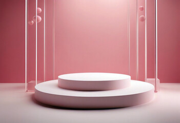 cinematic pink Minimalist dreamy white backdrop; aesthetics illumination podium splay Perfect geometric design product poduim white dais pink minimalist geometric design cinematic illumination