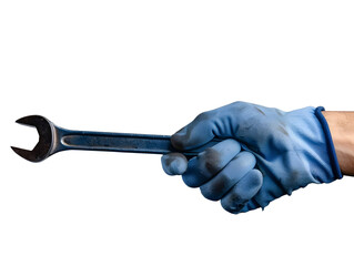 Hand holding hand tools, isolated on transparent background.