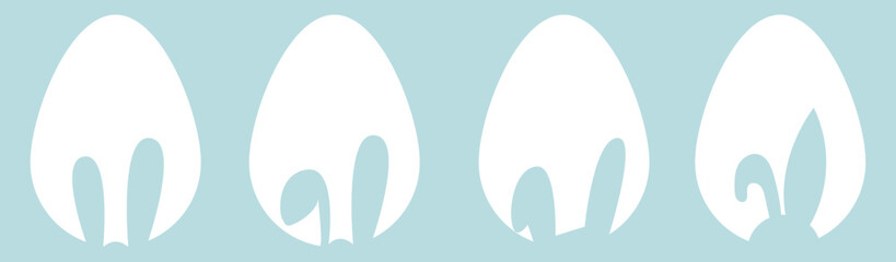 Easter egg hunt. Easter rabbit set. Bunny outline vector illustration. Bunny rabbit cut out on easter egg isolated on a sky background.