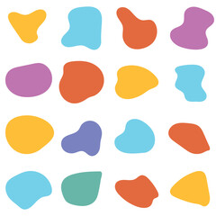  Organic amoeba blob shape abstract colorful vector illustration isolated on white background. Set of irregular round blot form graphic element. doodle drops collection. Contemporary banner