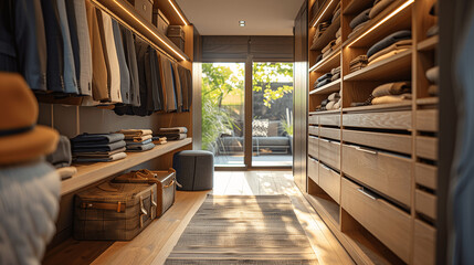 Modern Walk-In Closet with Organized Clothing