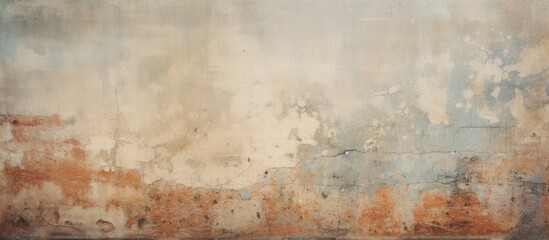 A closeup of a brown and beige painting of a natural landscape on a wall with wood flooring,...